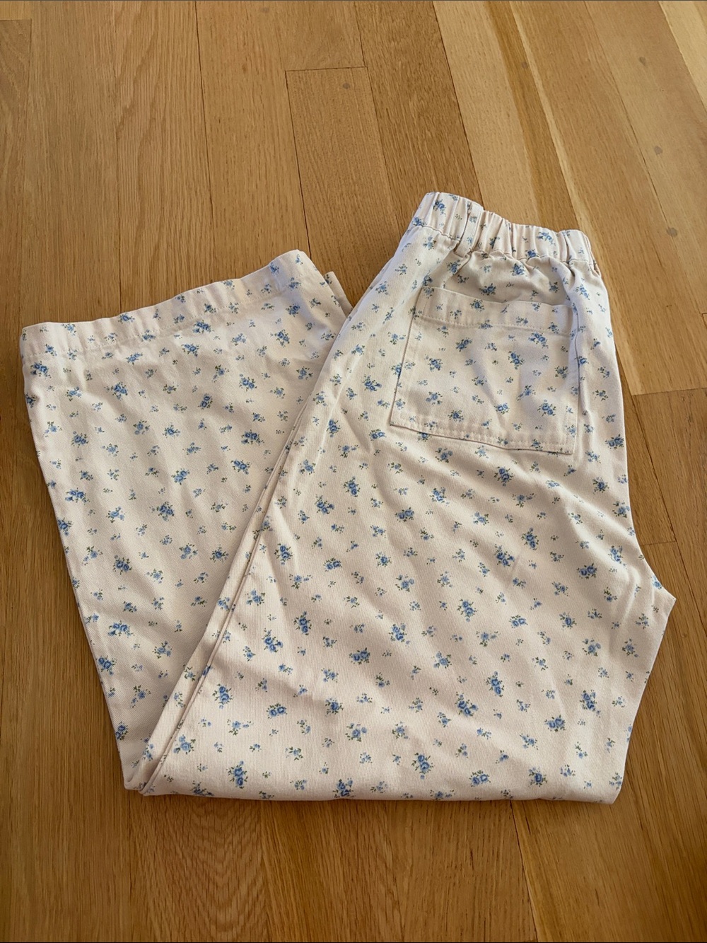 Wishlist Cream soft denim pant with Blue Floral Print